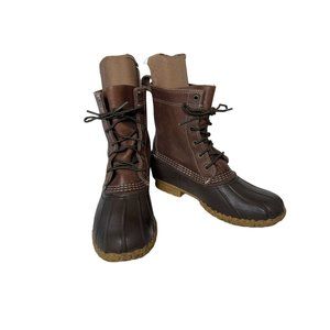 Vintage LL BEAN Lace-up Leather Rubber Ankle Duck Boots Made in USA Size 4